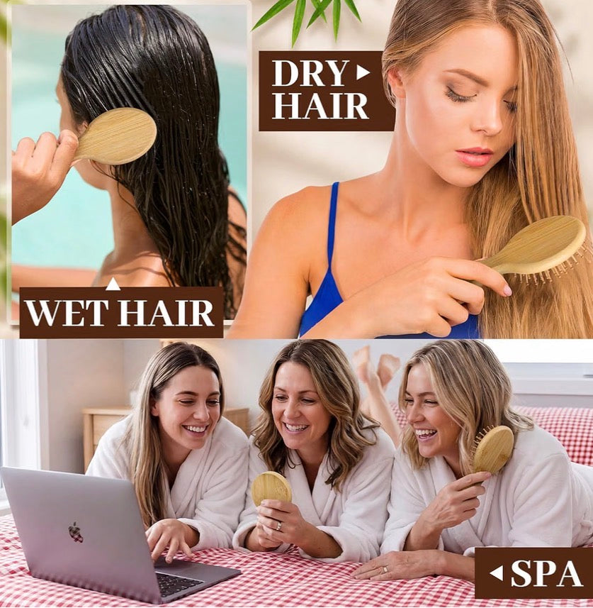 🌿 Bamboo Hairbrush & Mirror Combo